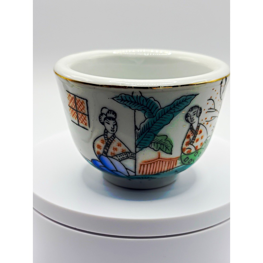 Vintage F.S. Louie Berkeley Porcelain tea cup bowl White/Multicolor Asian Scene